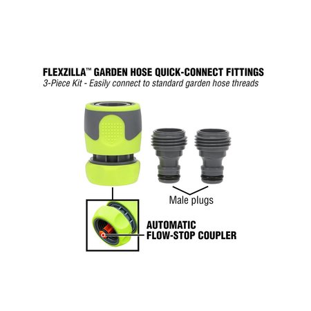 Flexzilla Quick-Connect Fittings 3Pc Coupler Plug Kit HFZGAK12